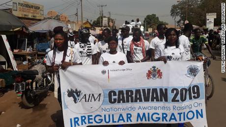 Members of YAIM take to the streets of Banjul, The Gambia, during one of their public campaigns.