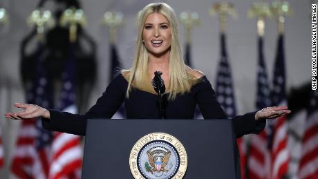 Ivanka Trump, daughter of U.S. President Donald Trump and White House senior adviser, addresses attendees as Trump prepares to deliver his acceptance speech for the Republican presidential nomination on the South Lawn of the White House August 27, 2020 in Washington, DC. Trump is scheduled to deliver the speech in front of 1500 invited guests. 