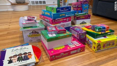 Laura Ciervo has received tons of offices supplies that she says will help her students achieve their speech and language goals. 