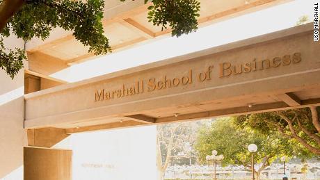 A sign for USC&#39;s Marshall School of Business.