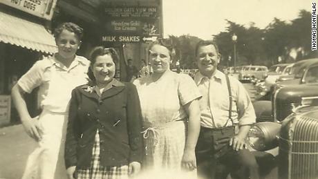 Pictured from left to right are Jim Hontalas, Rachel Lelchuk, Helen Hontalas and Louis Hontalas, outside Louis&#39; Restaurant circa 1946.