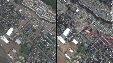 Satellite images show Phoenix and Talent, オレゴン, have been nearly wiped out by wildfire