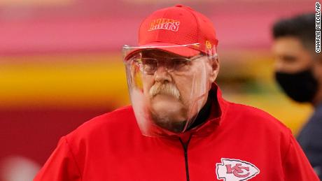 Kansas City Chiefs head coach Andy Reid wore a face shield during the game.