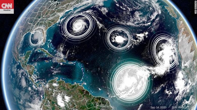 5 tropical cyclones are in the Atlantic at the same time for only the second time in history