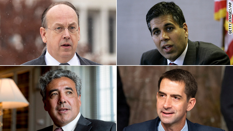 Clockwise from left, Former US Solicitor General Paul Clement, Amul Thapar, Sen. Tom Cotton and and former US Solicitor General Noel Francisco.