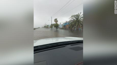 Storm surge from Beta floods streets in In Jamaica Beach, Texas.