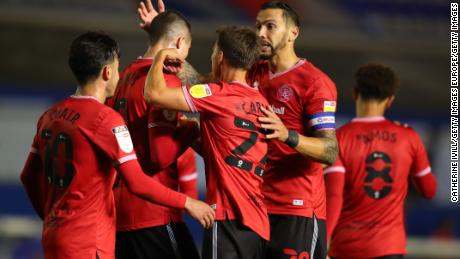 QPR players celebrates a goal in their 3-2 defeat by Coventry City.