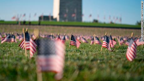 Twenty thousand flags placed on National Mall to memorialize Covid-19 deaths in the US 