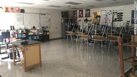 Gerianne Bartlett&#39;s classroom in Winston-Salem, NC, sits empty as she teaches students from home and works overtime to convert lessons to online formats.