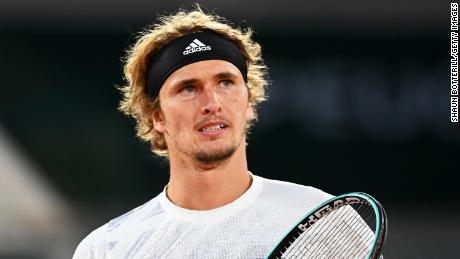 Zverev reacts during his match against Pierre-Hugues Herbert at the French Open.