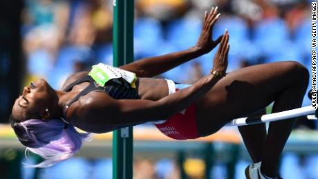 Antigua&#39;s Priscilla Frederick competes in the Women&#39;s High Jump Qualifying Round during the athletics event at the Rio 2016 Olympic Games at the Olympic Stadium in Rio de Janeiro on August 18, 2016.   / AFP / Jewel SAMAD        (Photo credit should read JEWEL SAMAD/AFP via Getty Images)