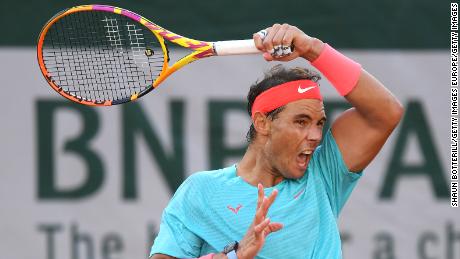 Nadal whips a forehand during his semifinal match against Diego Schwartzman.
