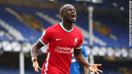 Sadio Mane celebrates after giving Liverpool the lead.