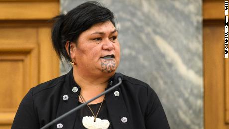 Nanaia Mahuta introduces Prime Minister of Papua New Guinea James Marape to guests at Parliament on February 24, 2020 in Wellington, New Zealand.