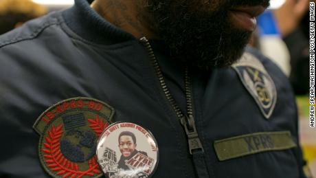 Maurice Cardwell, Tyre King&#39;s father, wears a pin during a 2016 protest.