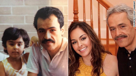 Elly Shariat, seen as a child and an adult with her mustachioed father, took solace in the fact that Alex Trebek looked like her dad. 