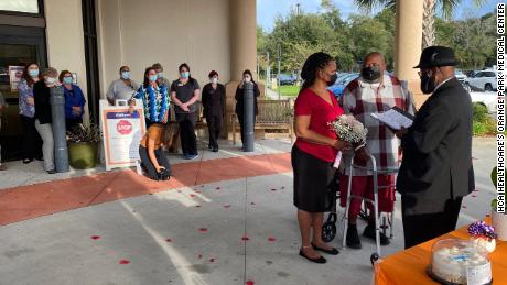 Health care workers at Orange Park Medical Center observe Brown&#39;s and Bell&#39;s wedding.