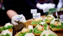 Beyond Meat serving its new crunchy pork &quot;bite&quot; at a tasting in China on Wednesday. 