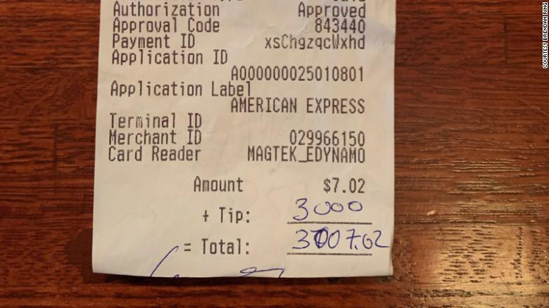 Local restaurant in Cleveland is shocked when a customer leaves a $  3,000 tip