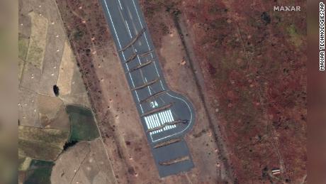 Trenches across the runway of Axum airport in the Tigray region of Ethiopia, seen in this satellite image from Maxar Technologies taken on November 23