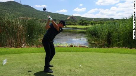 Bezuidenhout tees off on the 8th hole during the final round of the South African Open.