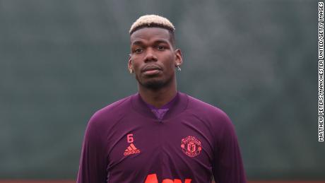 Pogba in action during training.