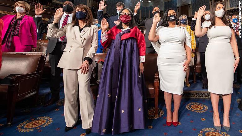 Congresswoman Marilyn Strickland wore traditional Korean clothing to her swearing-in to celebrate her mother's heritage