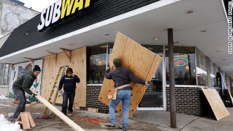 A Subway restaurant and other businesses in downtown Kenosha were boarded up ahead of a charging decision in Blake&#39;s case.
