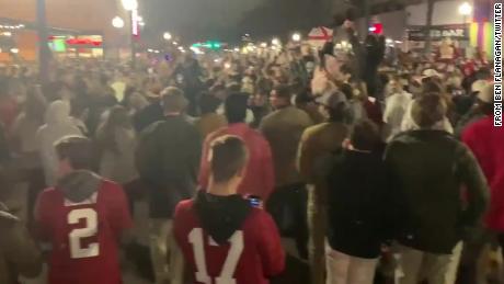 People pack Tuscaloosa&#39;s  University Boulevard just west of campus after Monday night&#39;s game.