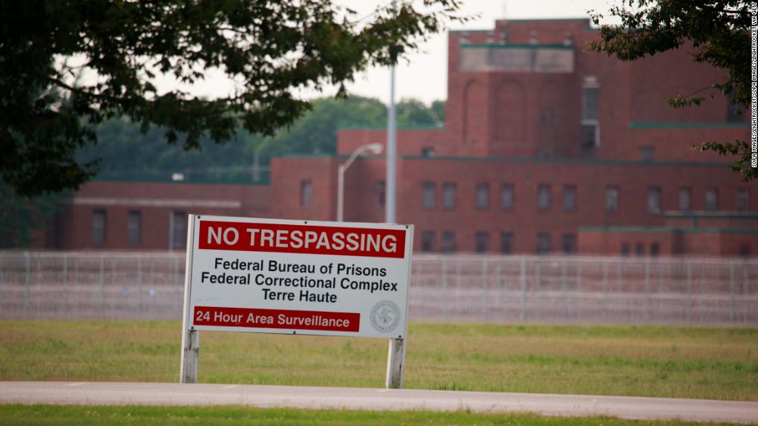 A sign is seen outside the Terre Haute Federal Correctional Complex in Indiana.