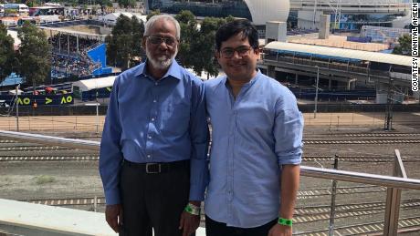 Daniyal Ameen and his father, Muhammad Ameen, at the Australian Open in 2020. Muhammad passed away from Covid-19 after being on a ventilator for two weeks in the ICU of South City Hospital in Karachi.