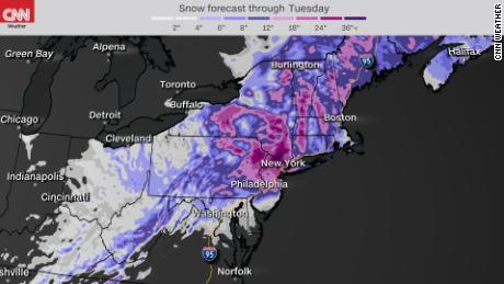 Snow totals forecast through Tuesday