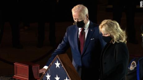 Bidens pay their respects to Capitol Police Officer Brian Sicknick as officer lies in honor at Capitol