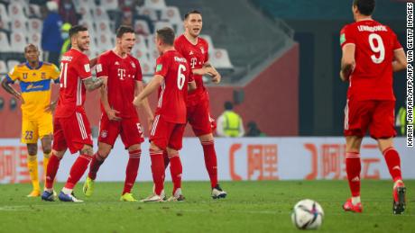 Defender Pavard (third left) celebrates his goal during the Club World Cup final.