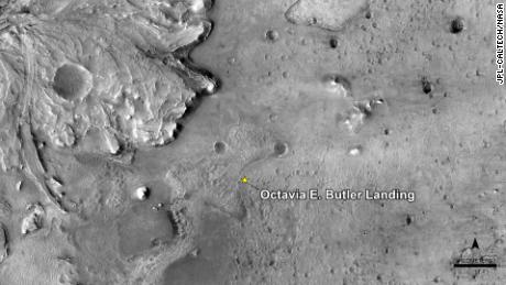 NASA has named the landing site after the science fiction author Octavia E. Butler, as seen in this image from the High Resolution Imaging Experiment camera aboard NASA&#39;s Mars Reconnaissance Orbiter.