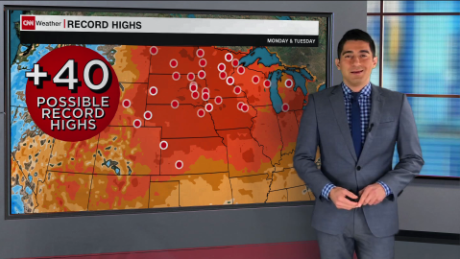 Record warmth from the Rockies through the Midwest