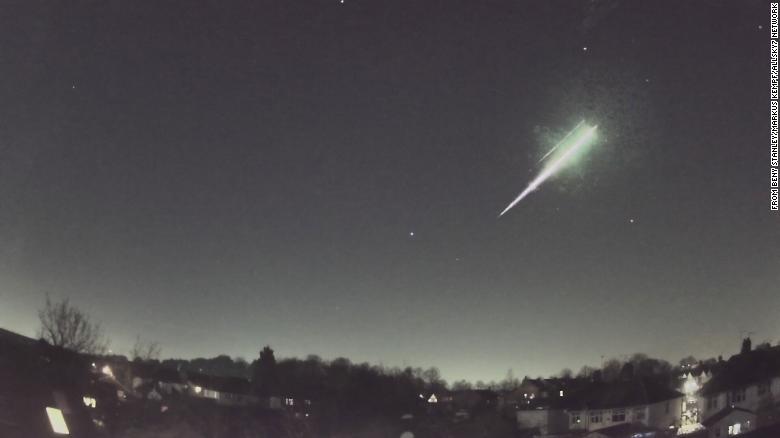 The meteorite produced a fireball in the night sky as it entered Earth's atmosphere.