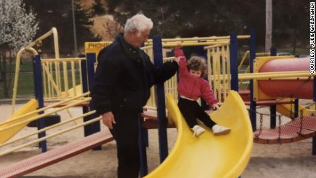 Julie at the park as a young child with her grandfather Donald Gallagher in Sayreville, 뉴저지.