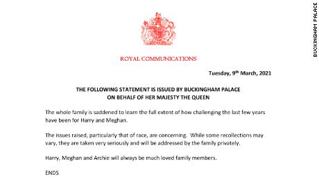 Buckingham Palace released a short statement the day after the interview was aired in the UK