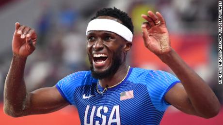 Claye competes in the men&#39;s triple jump final at the 2019 IAAF World Athletics Championships.
