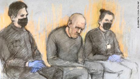 A courtroom sketch of Wayne Couzens at Westminster Magistrates&#39; Court in London on Saturday, March 13.