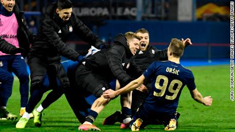Mislav Orsic celebrates his third goal against Tottenham.