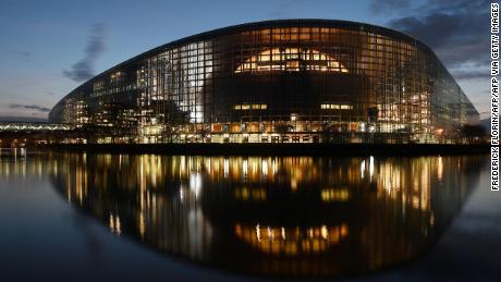 A picture taken on March 26, 2019 shows the building of the European Parliament in Strasbourg, eastern France.