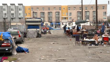 A homeless encampment in Oakland.