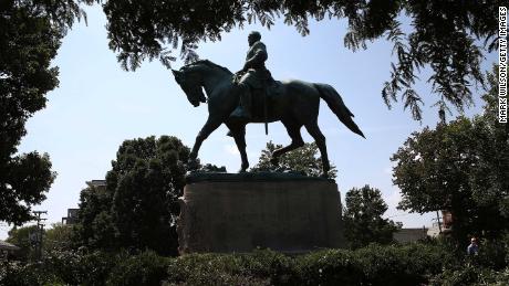 This statue of Lee once stood at a park in Charlottesville, Virginia. 