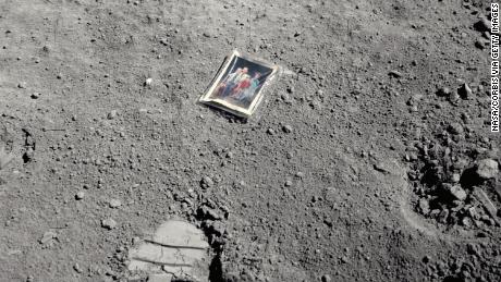 This is a family photo left behind by one of the Apollo 16 astronauts at Descartes Crater on the surface of the moon.