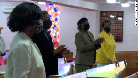 A smaller crowd united in-person at Detroit&#39;s Greater New Mount Moriah Missionary Baptist Church for Easter Sunday service this year due to the pandemic.