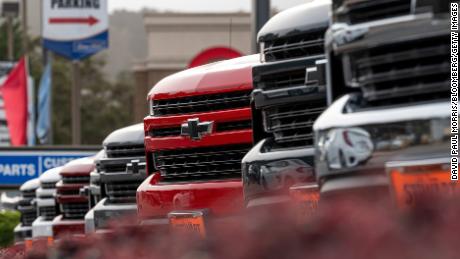 GM&#39;s new electric truck will be engineered seperately from  internal combustion-powered Chevrolet Silverado  trucks like these recently on sale at a dealership in California. 