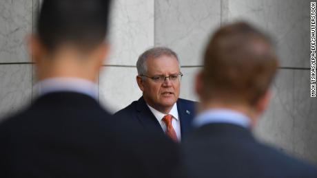 Australian Prime Minister Scott Morrison speaks during a press conference at Parliament House in Canberra, Australia on 8 4月.