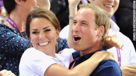 Catherine and William celebrate during cycling events at the Olympic Games in London in August 2012. 
